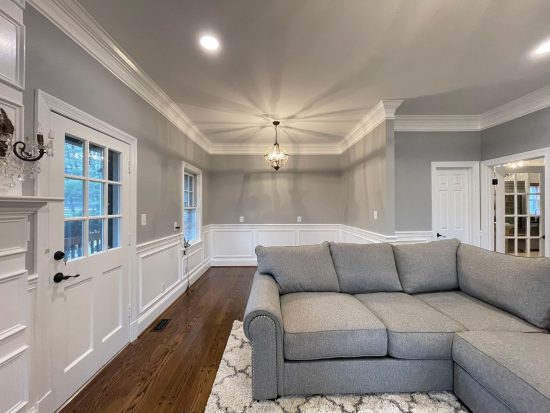 The Gray Interior Paint Compliments the Gray Couch