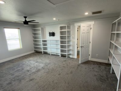home interior with repainted neutral grey paint and white trim