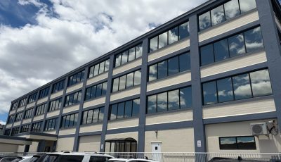 After Professional Blue Office Building Exterior Painting