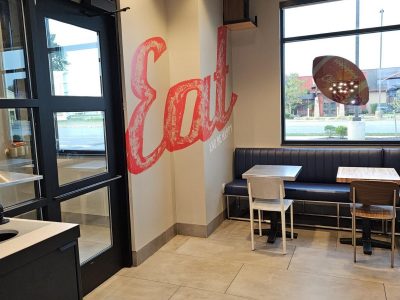 Repainted interior inside Raising Cane's restaurant