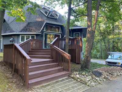 deck stained in semi-transparent finish on home