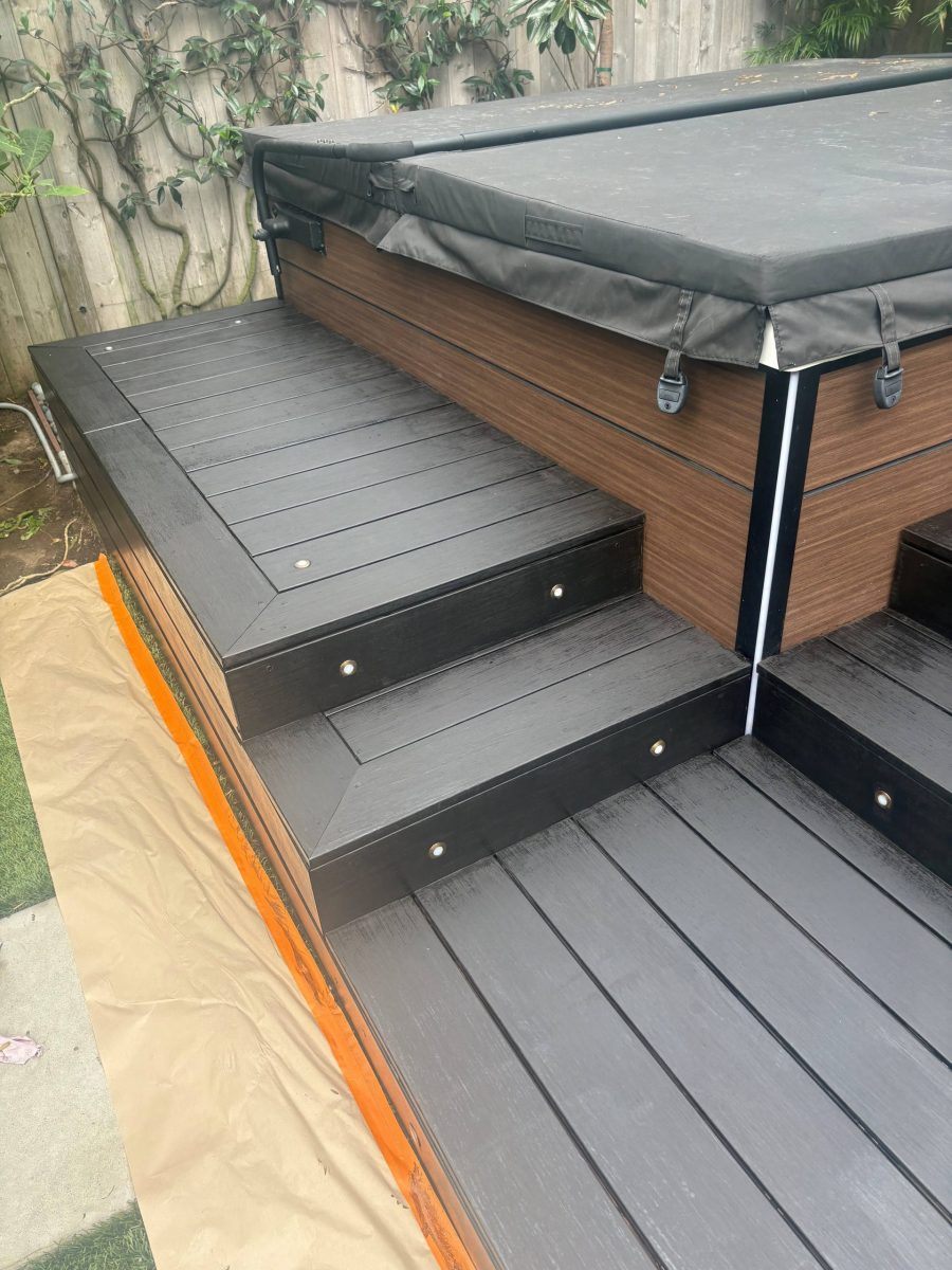 backyard hot tub with painted deck Preview Image 2