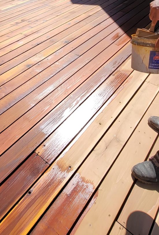 deck staining in progress