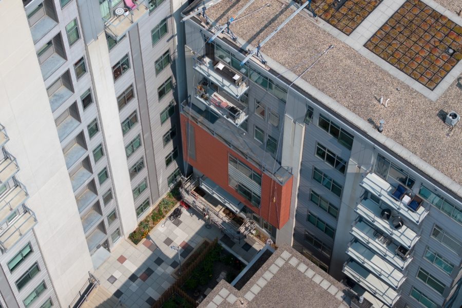 Condo Painting Project arial view of buildings window washing station Preview Image 5