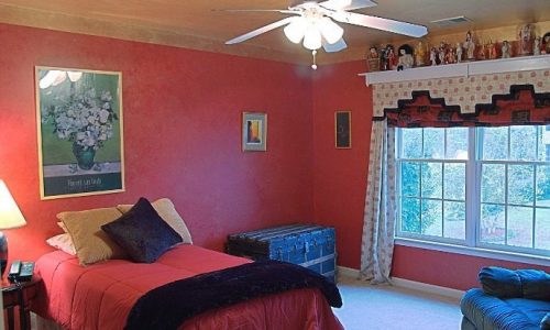 Deep Mottled Red Bedroom Walls and Interior Trim Refinishing
