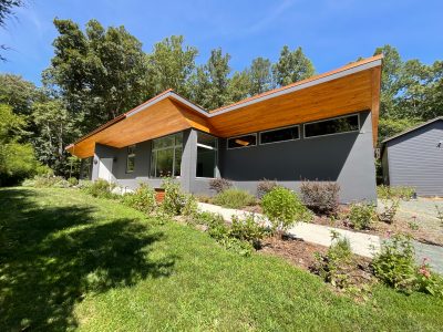 stain and clear coat on wood gable - Hillsborough home