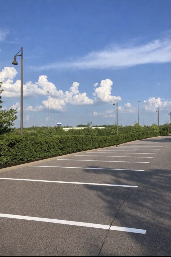 commercial parking lot with repainted striping