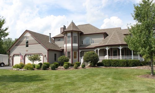 Exterior Lap Siding, Shingle Accent, and Maroon Trim Painting