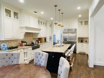 kitchen with island and round table