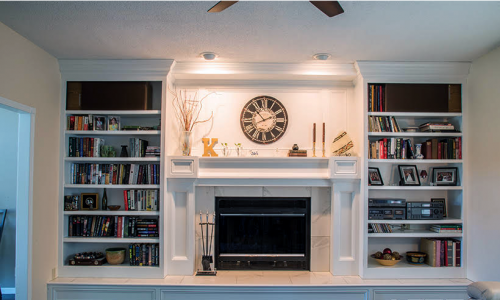 Interior Built-In Bookcase and Fireplace Mantel Spray Refinishing