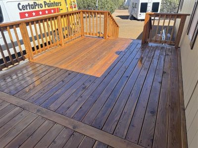 stained wooden deck
