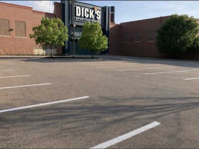 commercial parking lot with repainted striping