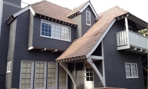 Exterior Charcoal Stucco, Eaves, and French Door Painting