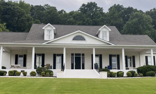 Classical White Painted Brick Estate & Black Shutter Refinishing