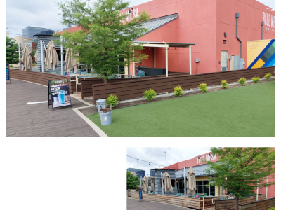 before and after collage of commercial building exterior paint project