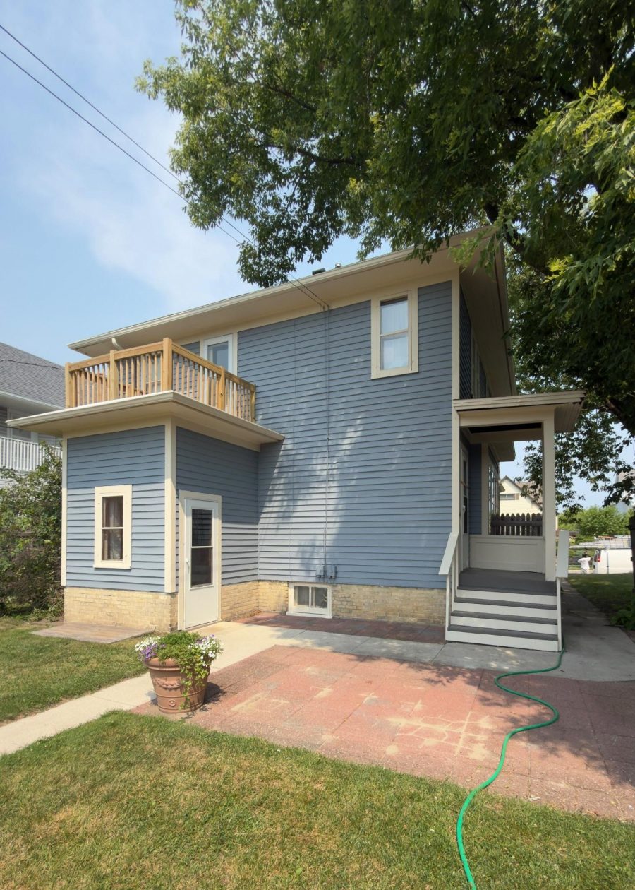 soft blue painted wood siding and off white trim home exterior Preview Image 3