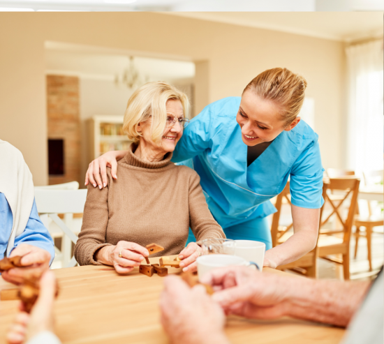 patient and nurse in senior care facility in central miami
