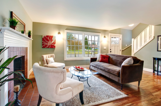 Living room with green paint color