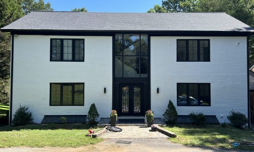 Full Exterior Brick Painting and Black Architectural Trim Finishing
