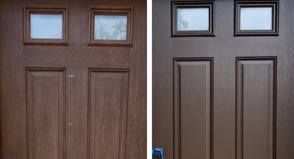 brown stained door side by side