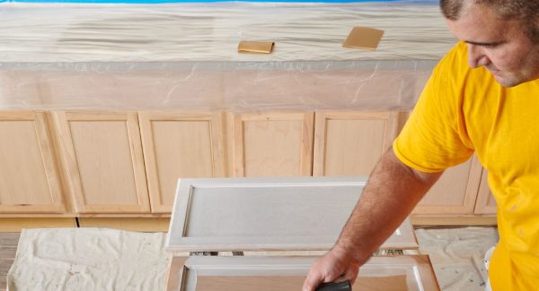 primer applied to kitchen cabinet doors