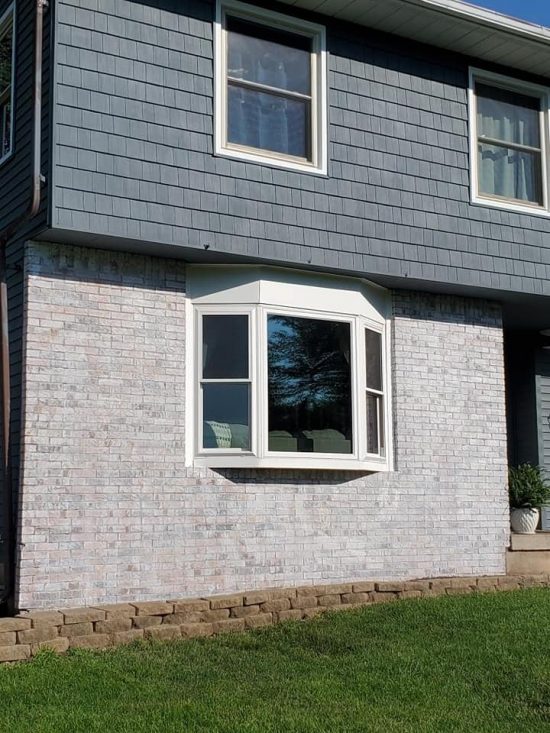 white washed brick exterior