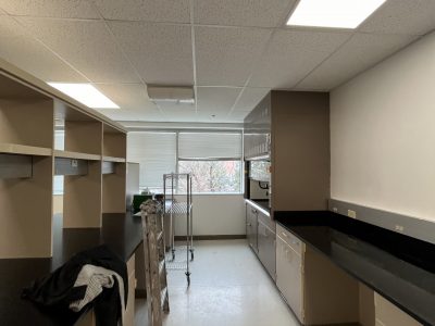 commercial space with equipment moved away from wall