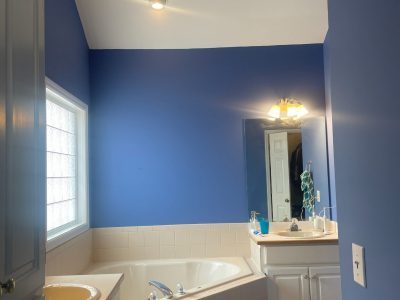 blue painted bathroom