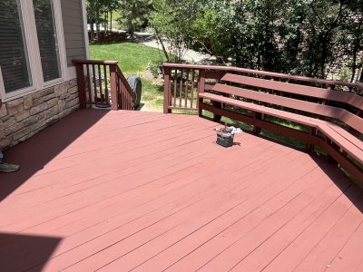 stained deck with built in bench