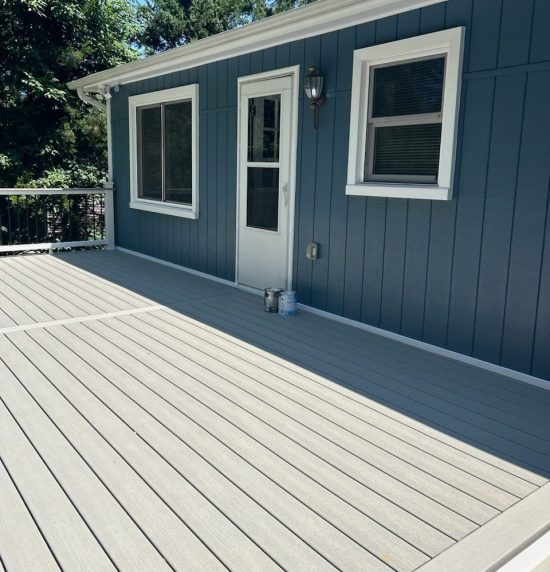 blue and grey deck from behind